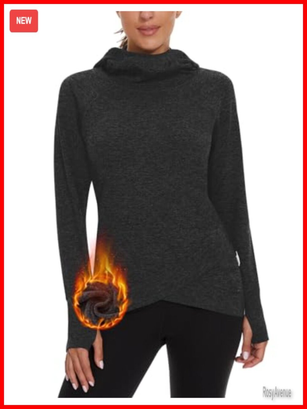 Fleece Lined Thermal Running Hoodie with Thumb Holes Long Sleeve Pullover